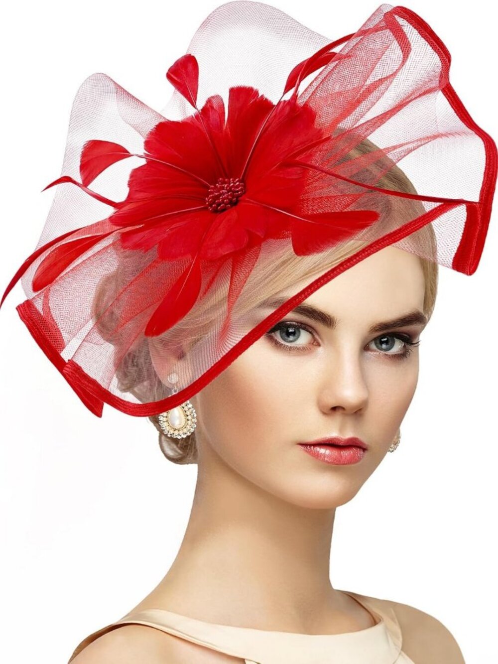 Chic Vintage Tea Party Hat - Mesh Fascinator Headband with Flower & Feather for